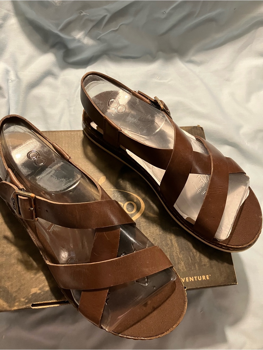 Chaco Women's Brown Leather Cross-Strap Sandals - Picture 2 of 8